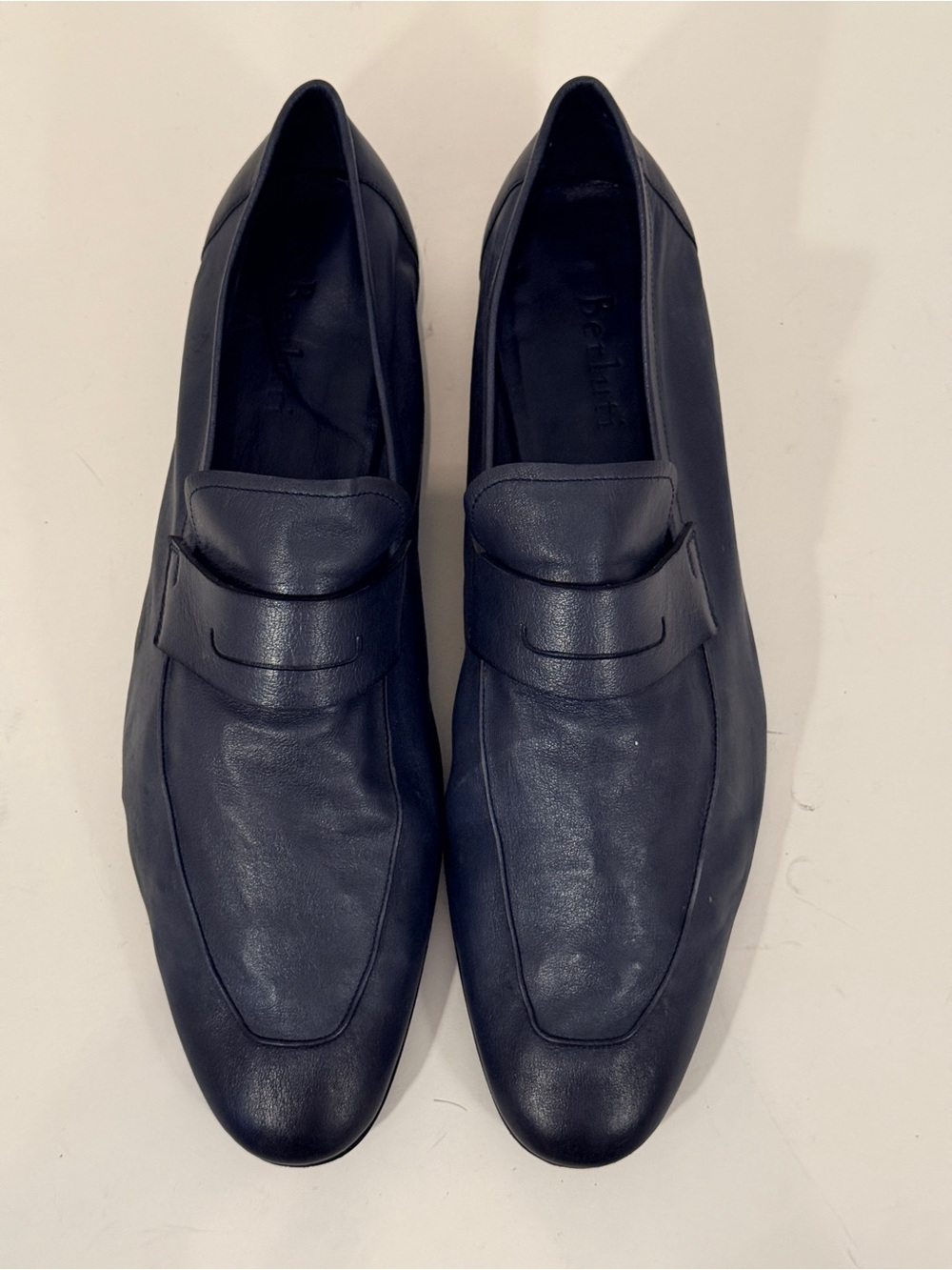 Navy Leather Penny Loafers - Slip-On Men's Dress Shoes